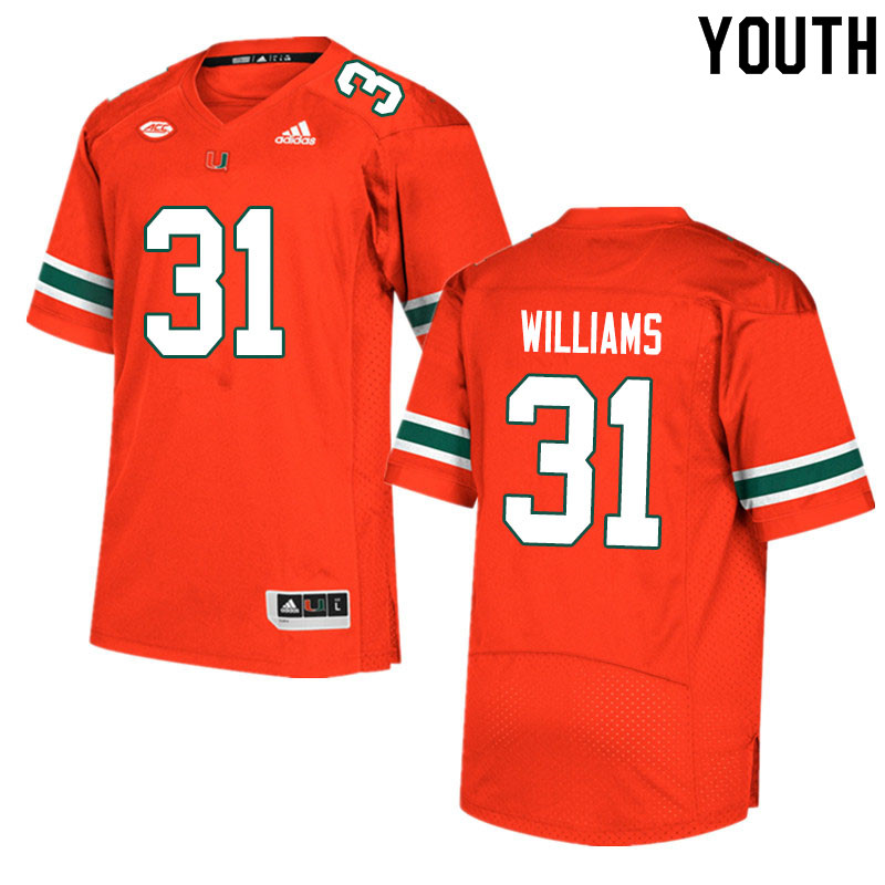 Youth #31 Avantae Williams Miami Hurricanes College Football Jerseys Sale-Orange